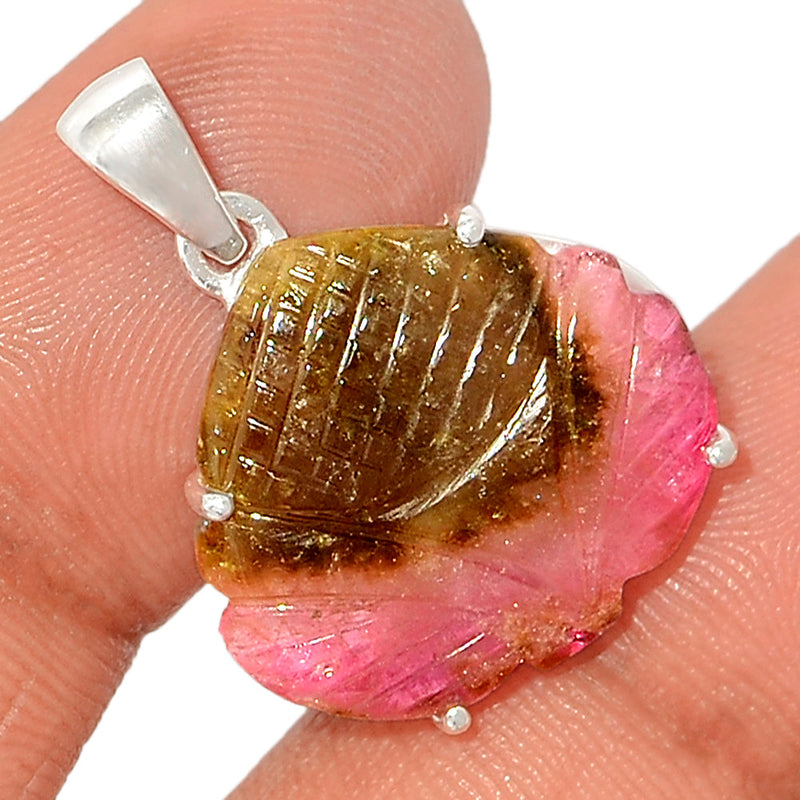 1.1" Claw - Carved Watermelan Tourmaline Slice Pendants - CWTP1