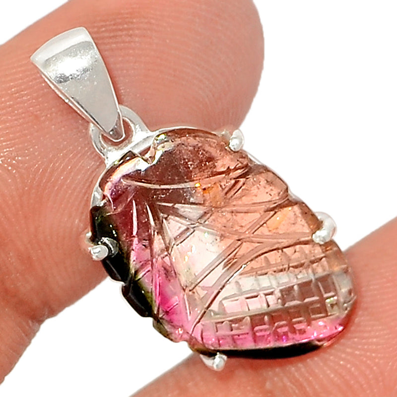 1.1" Claw - Carved Watermelan Tourmaline Slice Pendants - CWTP2