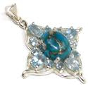 1.5" Blue Copper Turquoise With Blue Topaz Pendantst - P1395BCWBT