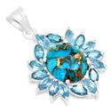 1.2" Blue Copper Turquoise With Blue Topaz Pendantst - P1394BCWBT