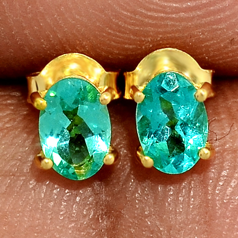 6*4 MM Oval - 18k Gold Vermeil - Neon Blue Apatite Faceted Stud SBC106G-NBF Catalogue