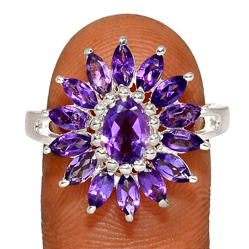 7*5 MM Oval - Amethyst Faceted Silver Ring - R5077A