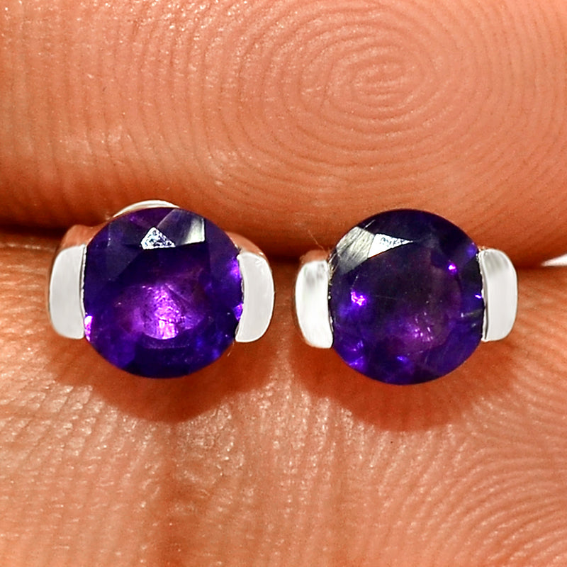 6*6 MM Round - Amethyst Faceted Silver Earrings - ER2110A Catalogue