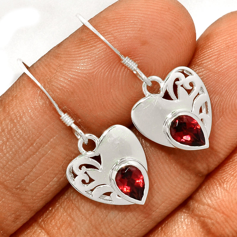 7*5 MM Pear With Heart - Garnet Faceted Silver Earrings - ER2108G Catalogue