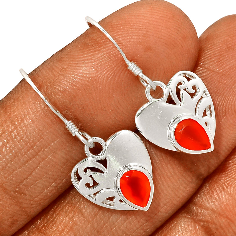 7*5 MM Pear With Heart - Carnelian Silver Earrings - ER2108CRN Catalogue