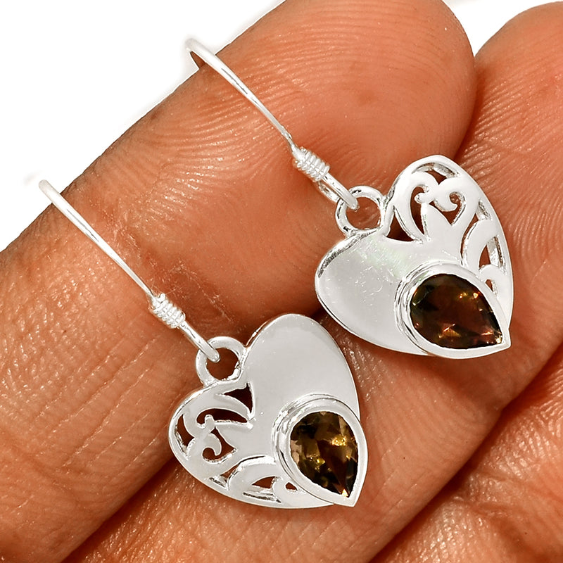 7*5 MM Pear With Heart - Smokey Quartz Silver Earrings - ER2108SQ Catalogue