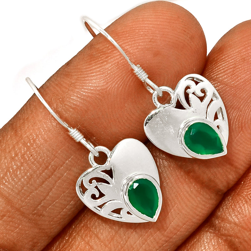 7*5 MM Pear With Heart - Green Onyx Silver Earrings - ER2108GO Catalogue