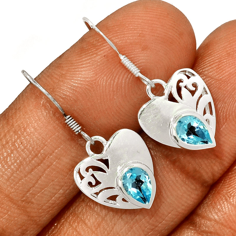 7*5 MM Pear With Heart - Blue Topaz Silver Earrings - ER2108BT Catalogue