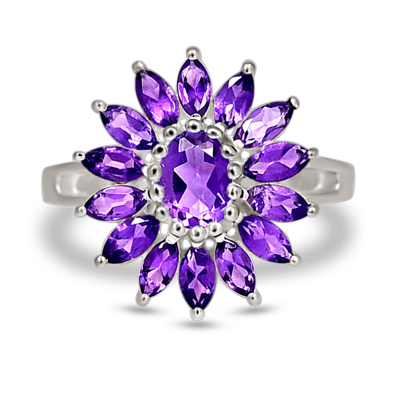 7*5 MM Oval - Amethyst Faceted Silver Ring - R5077A