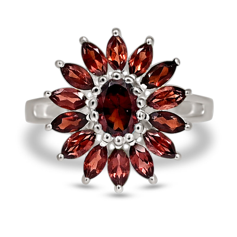 7*5 MM Oval - Garnet Faceted Silver Ring - R5077G