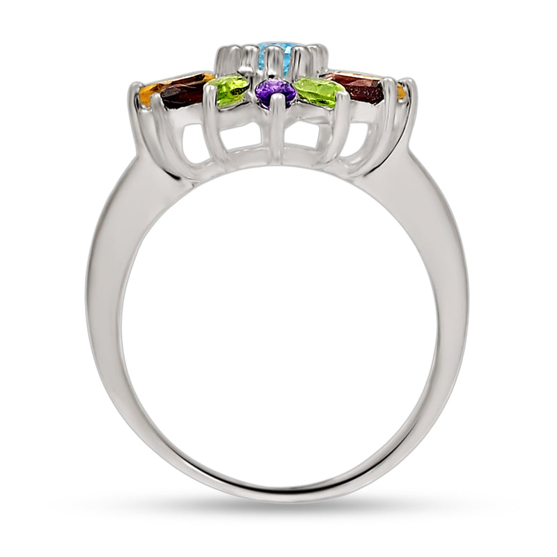 7*5 MM Oval - Blue Topaz With Multi Silver Ring - R5077MLT