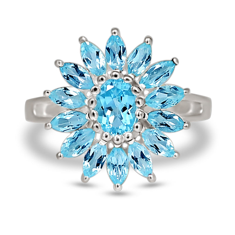 7*5 MM Oval - Blue Topaz Silver Ring - R5077BT