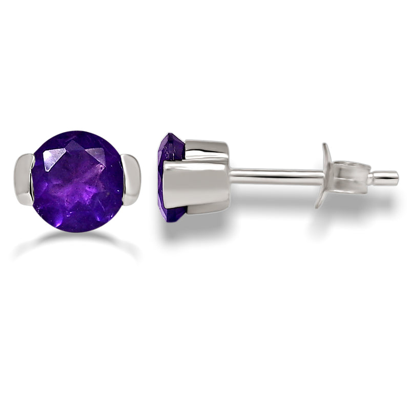 6*6 MM Round - Amethyst Faceted Silver Earrings - ER2110A Catalogue