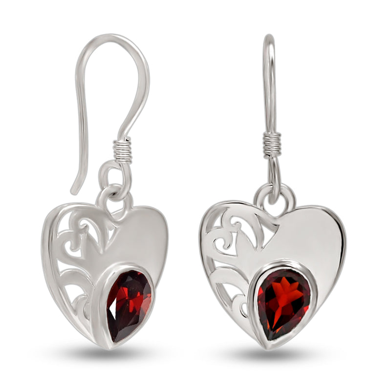 7*5 MM Pear With Heart - Garnet Faceted Silver Earrings - ER2108G Catalogue