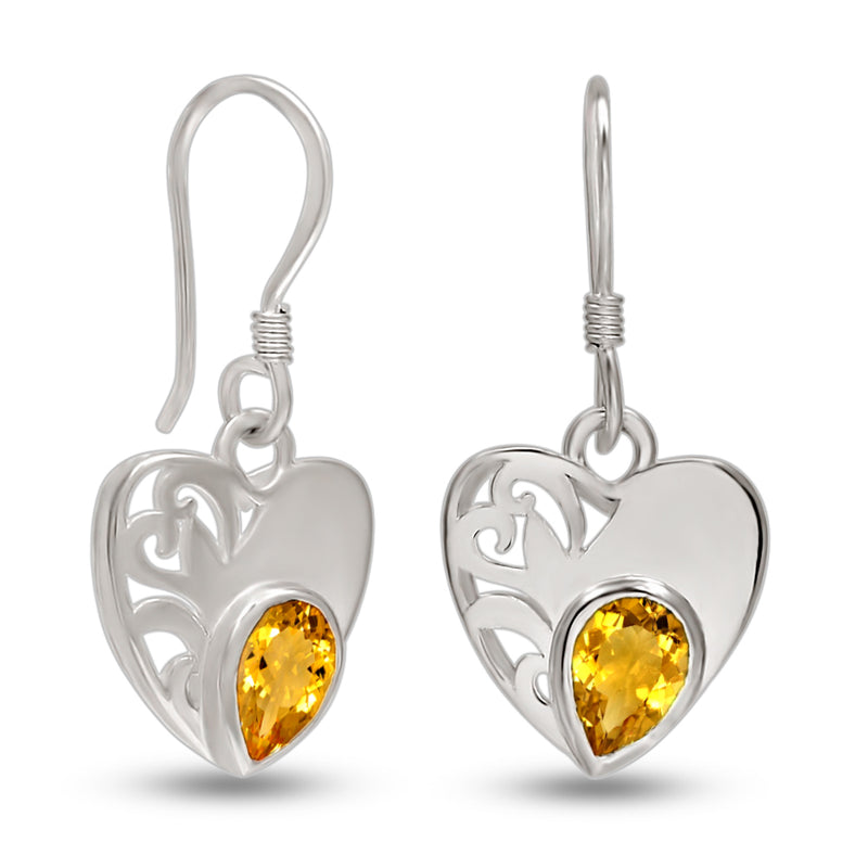 7*5 MM Pear With Heart - Citrine Silver Earrings - ER2108C Catalogue