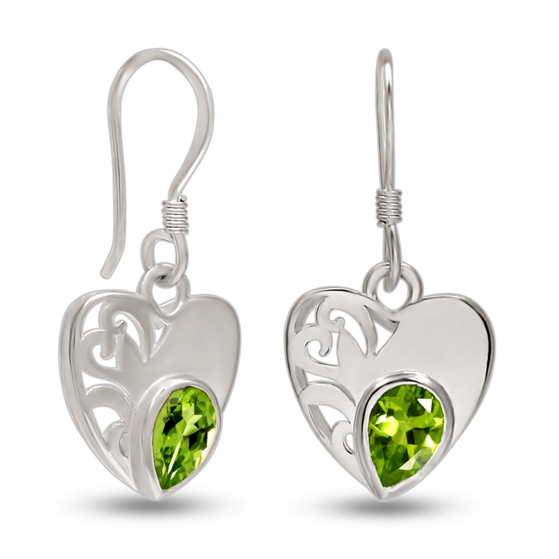 7*5 MM Pear With Heart - Peridot Silver Earrings - ER2108P Catalogue