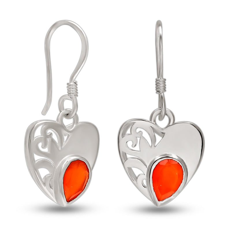 7*5 MM Pear With Heart - Carnelian Silver Earrings - ER2108CRN Catalogue