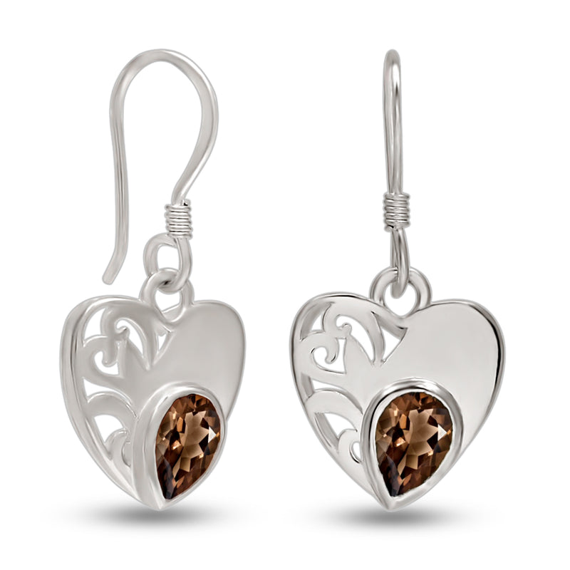 7*5 MM Pear With Heart - Smokey Quartz Silver Earrings - ER2108SQ Catalogue