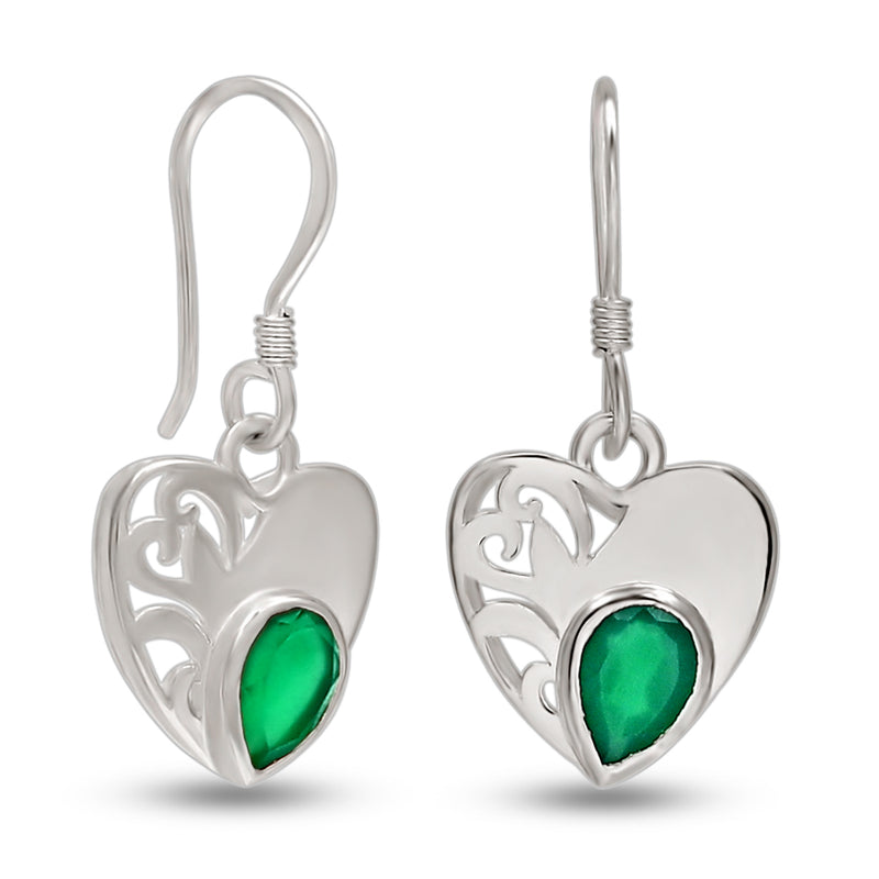 7*5 MM Pear With Heart - Green Onyx Silver Earrings - ER2108GO Catalogue