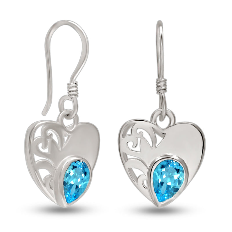 7*5 MM Pear With Heart - Blue Topaz Silver Earrings - ER2108BT Catalogue