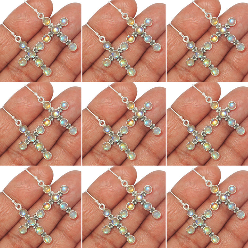 10 Pieces Mix Lot - Cross - Rainbow Moonstone Earrings - GDSNE11
