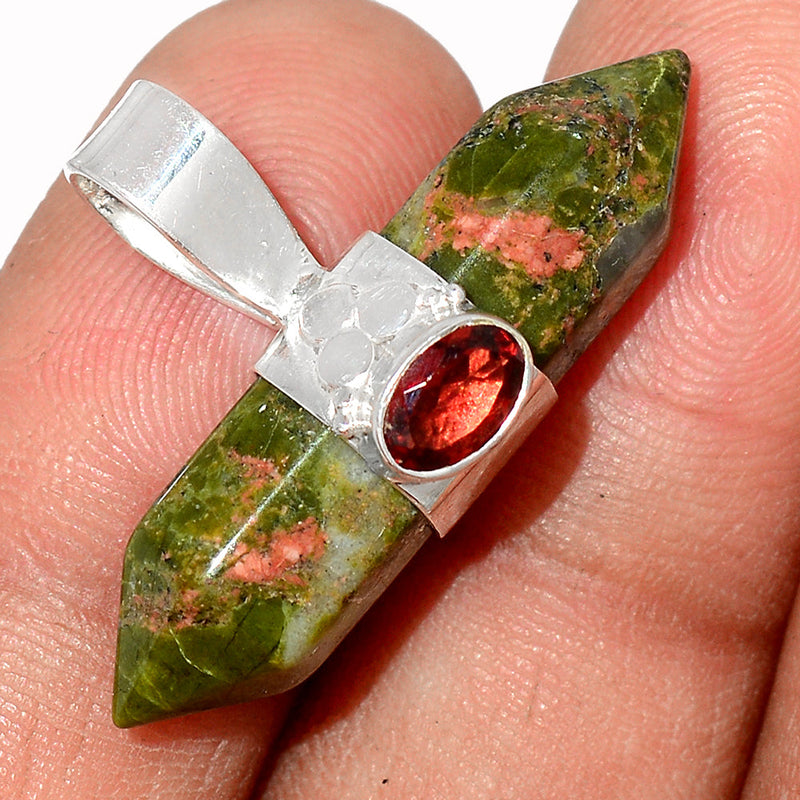 0.7" Unakite & Garnet  Pendants - DSNP1075