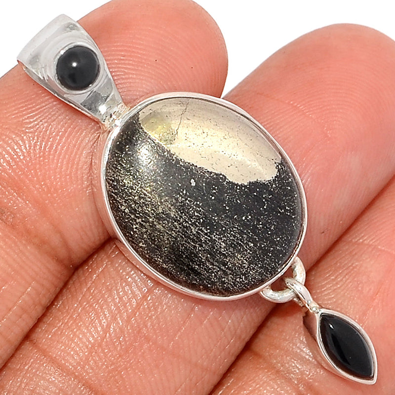 1.8" Designer -  Pyrite In Magnetite, Black Onyx  Pendants - DSNP1260