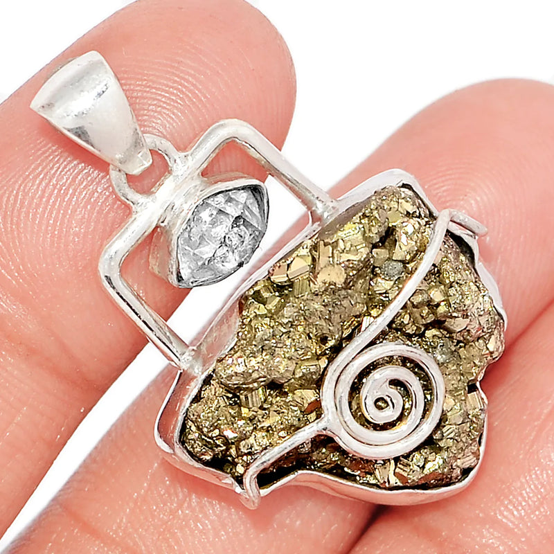 1.5" Designer - Peruvian Golden Pyrite & Herkimer Diamond - Pendants - DSNP1639