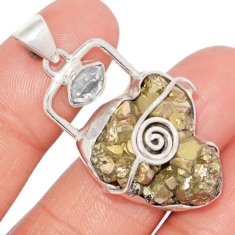 1.7" Designer - Peruvian Golden Pyrite & Herkimer Diamond - Pendants - DSNP1648
