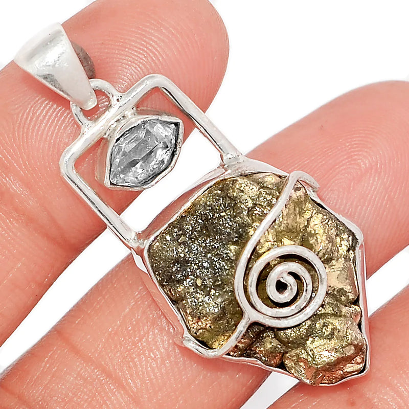 1.8" Designer - Peruvian Golden Pyrite & Herkimer Diamond - Pendants - DSNP1652
