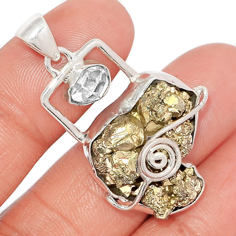 1.7" Designer - Peruvian Golden Pyrite & Herkimer Diamond - Pendants - DSNP1667