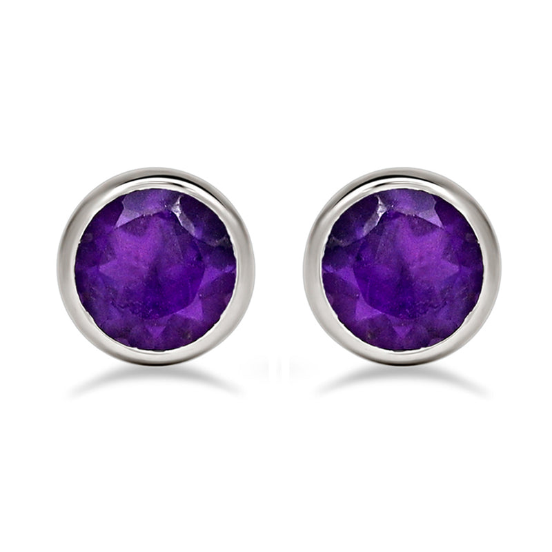 7*7 MM Round - Amethyst Faceted Silver Earrings - ER2101A