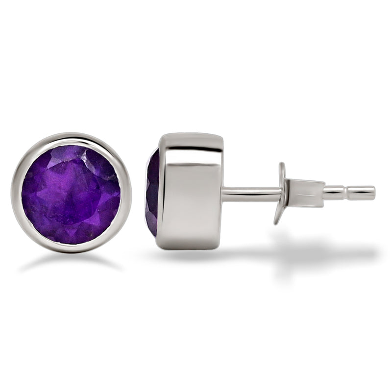 7*7 MM Round - Amethyst Faceted Silver Earrings - ER2101A