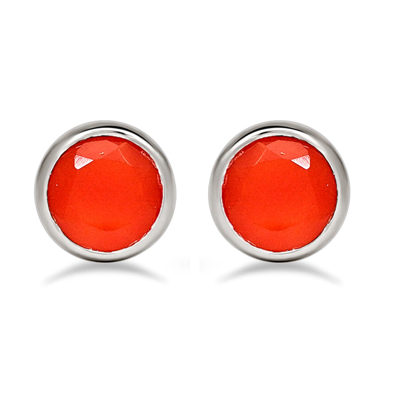 7*7 MM Round - Carnelian Faceted Silver Earrings - ER2101CR