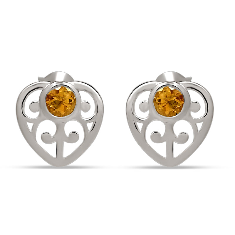 4*4 MM Round - Citrine Silver Earrings - ER2102C