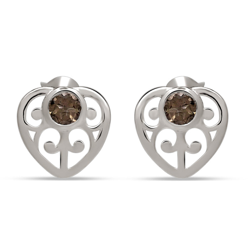 4*4 MM Round - Smokey Quartz Silver Earrings - ER2102SQ