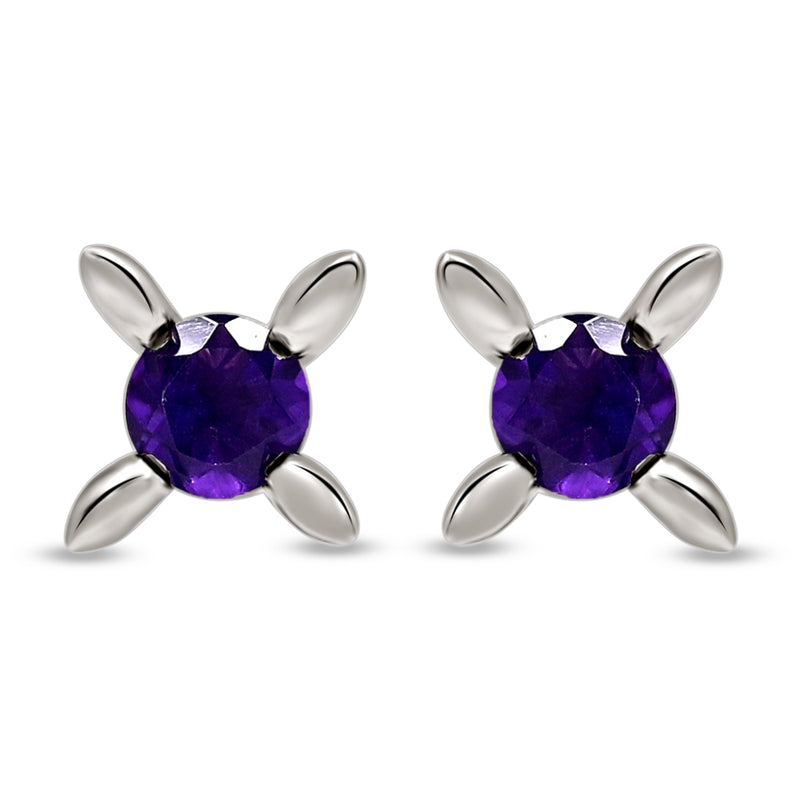 6*6 MM Round - Amethyst Faceted Silver Earrings - ER2104A
