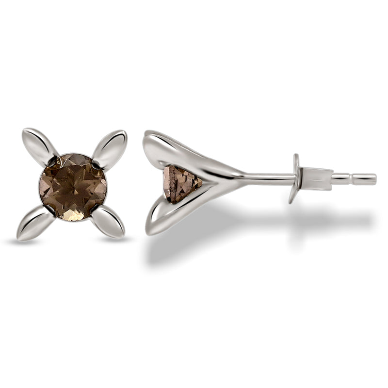 6*6 MM Round - Smokey Quartz Silver Earrings - ER2104SQ