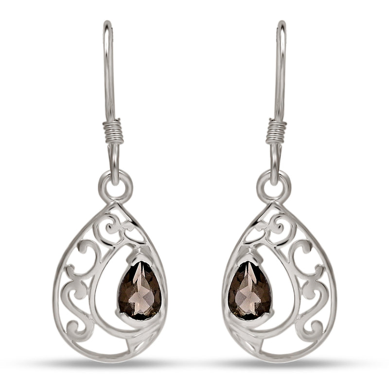 6*4 MM Pear - Smokey Quartz Silver Earrings - ER2105SQ