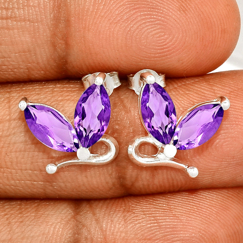 10*5 MM Marquise - Amethyst Faceted Silver Earrings - ER2114A Catalogue
