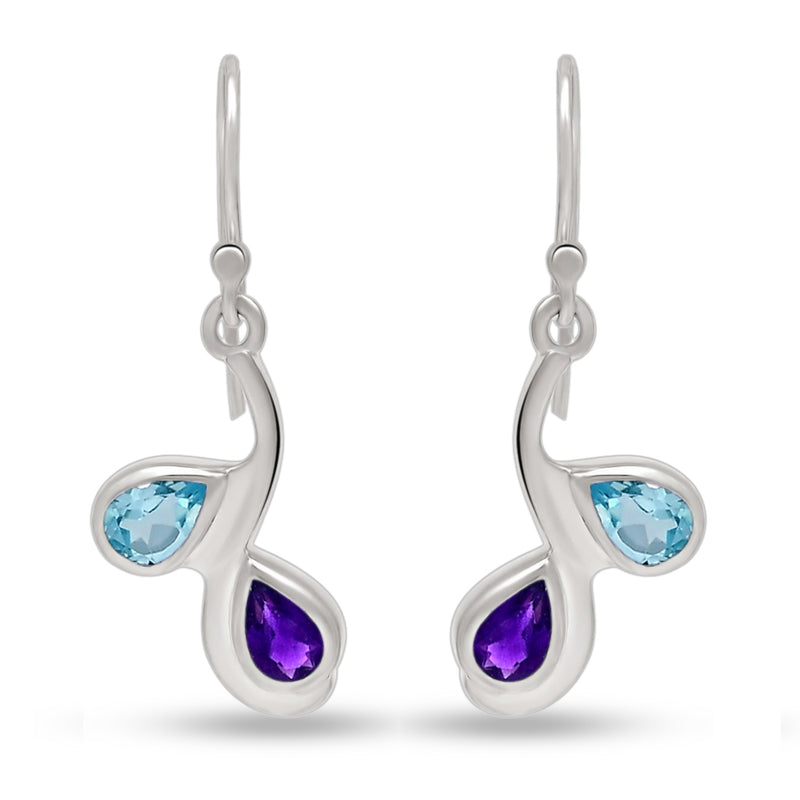 6*4 MM Pear - Amethyst With Blue Topaz Silver Earrings - ER2115AWBT Catalogue