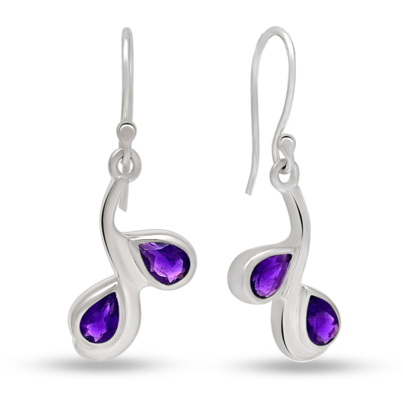 6*4 MM Pear - Amethyst Faceted Silver Earrings - ER2115A Catalogue