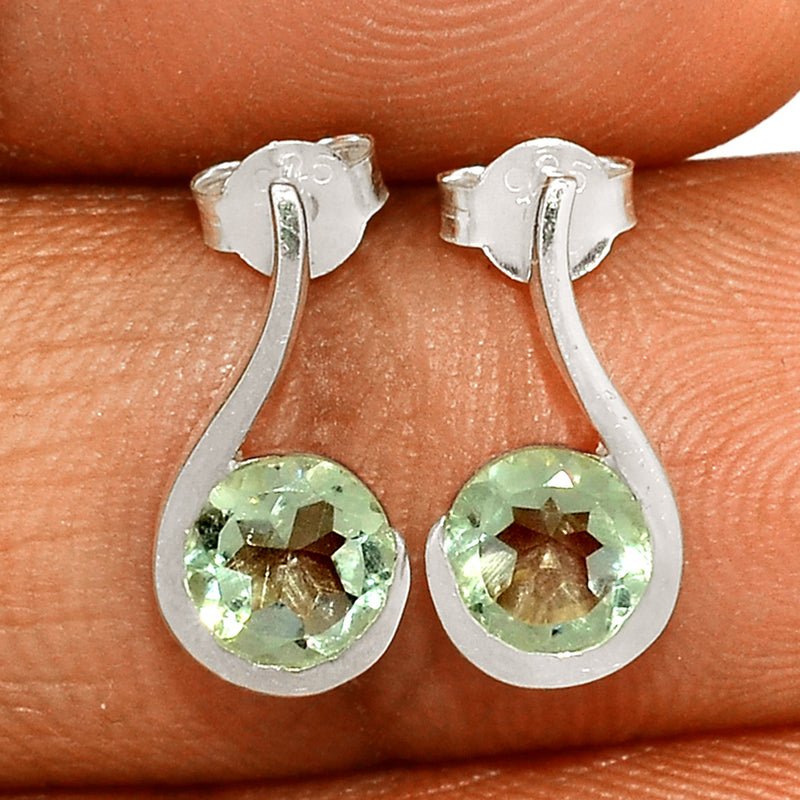 6*6 MM Round - Green Amethyst Silver Earrings - ER2117GA Catalogue