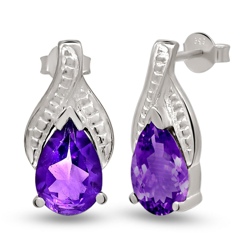 7*10 MM Pear - Amethyst Faceted Silver Earrings - ER2119A Catalogue