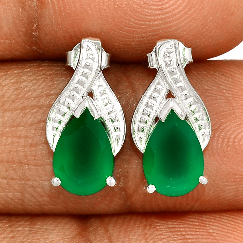 7*10 MM Pear - Green Onyx Faceted Silver Earrings - ER2119GO Catalogue