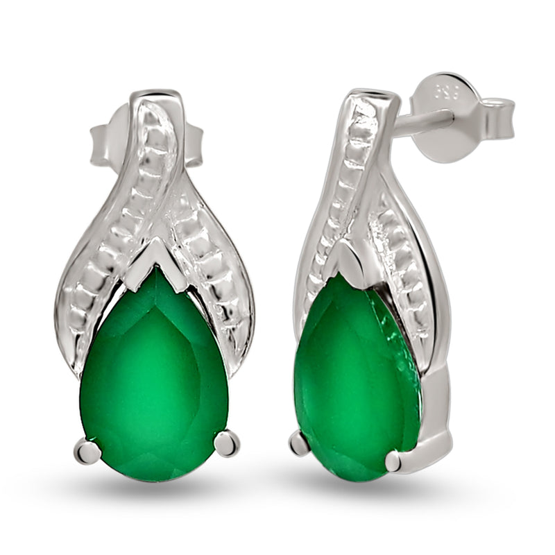 7*10 MM Pear - Green Onyx Faceted Silver Earrings - ER2119GO Catalogue