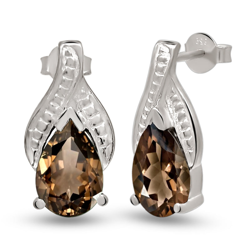 7*10 MM Pear - Smokey Quartz Silver Earrings - ER2119SQ Catalogue