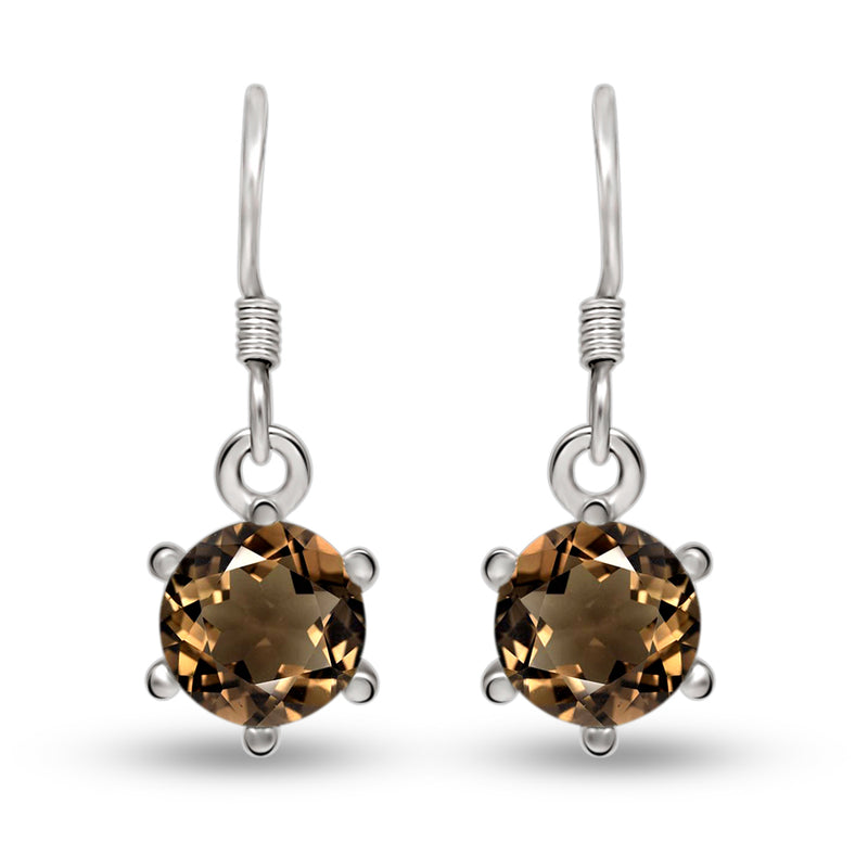 8*8 MM Round - Smokey Quartz Silver Earrings - ER2122SQ Catalogue