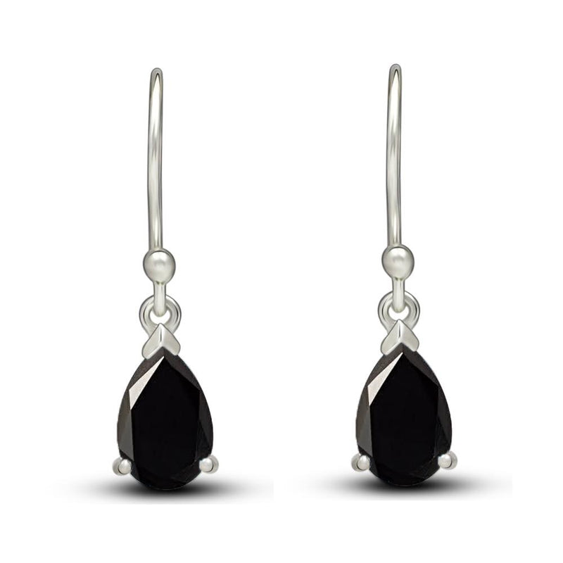 9*6 MM Pear - Black Onyx Faceted Silver Earrings - ESBC405-BOF Catalogue