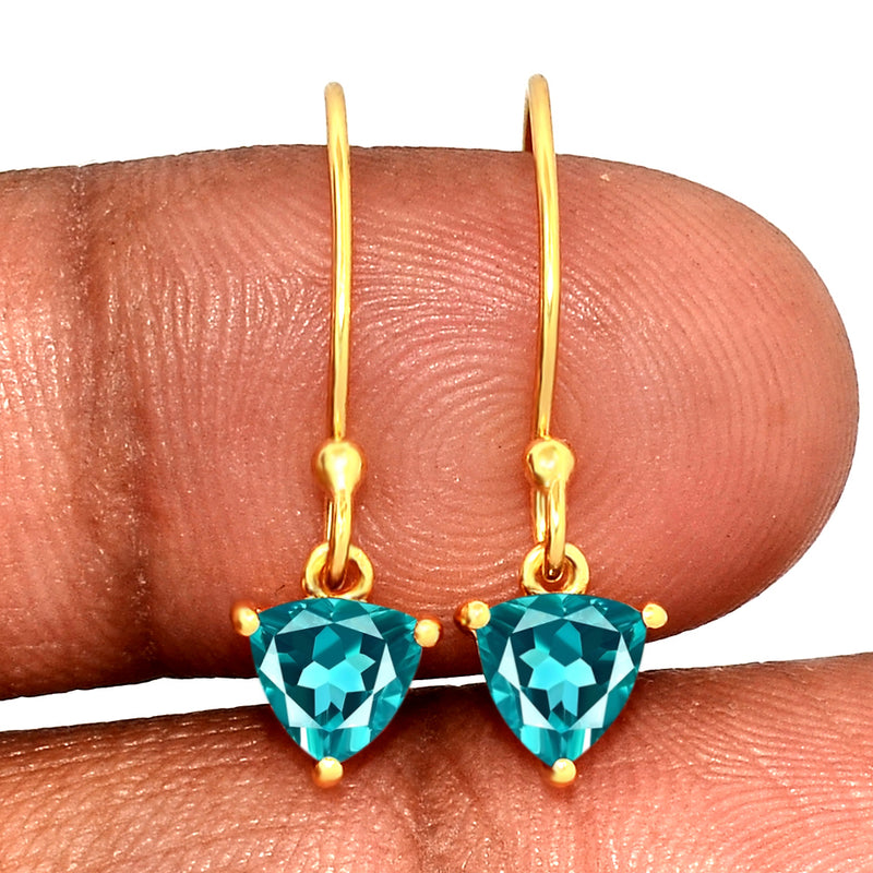 5*5 MM Trillion - 18k Gold Vermeil - Neon Blue Apatite Faceted Earrings - ESBC409G-NBF Catalogue